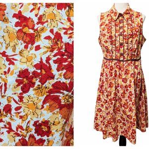 Retrolicious Womens Size 1X Fall Floral Sleeveless Collar Fit Flare Cotton Dress